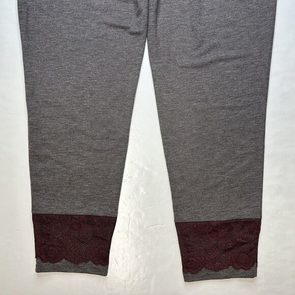 Logo Lounge Skinny Pants Sz Large Gray Pull On Stretch Soft Casual Lace Hem - Picture 10 of 12